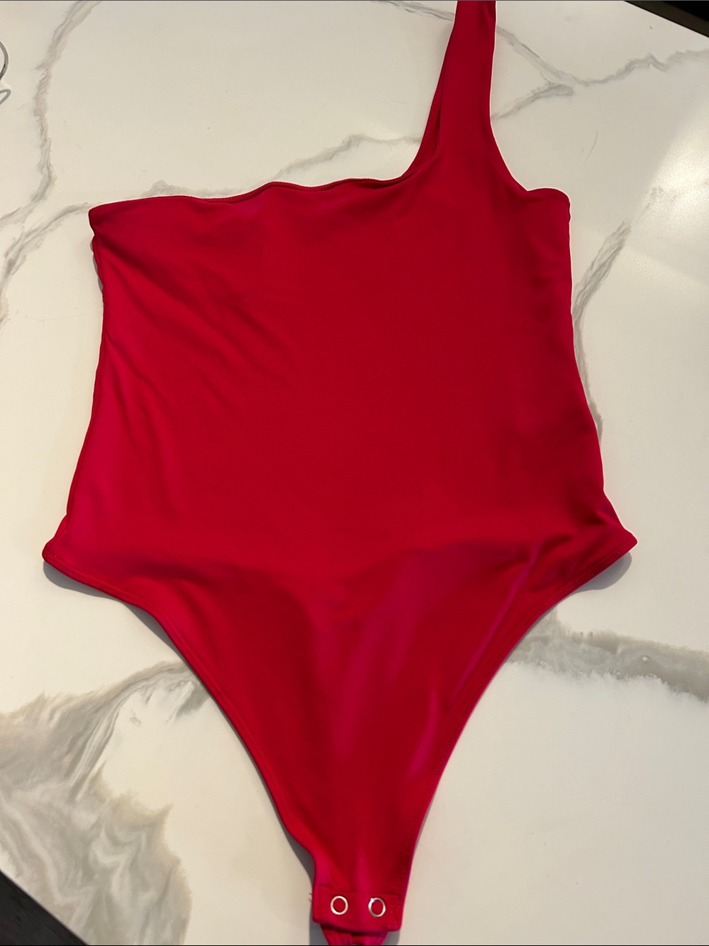 AND NOW THIS - One-Shoulder Red Thong body suit- Medium